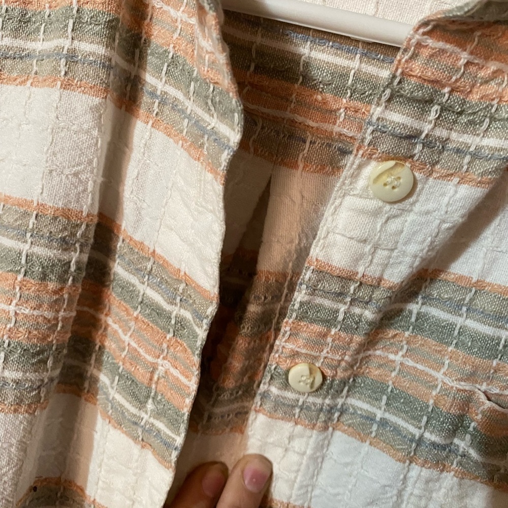 Women's Striped Button Down Shirt - Tan and White- NWOT - Picture 3 of 4